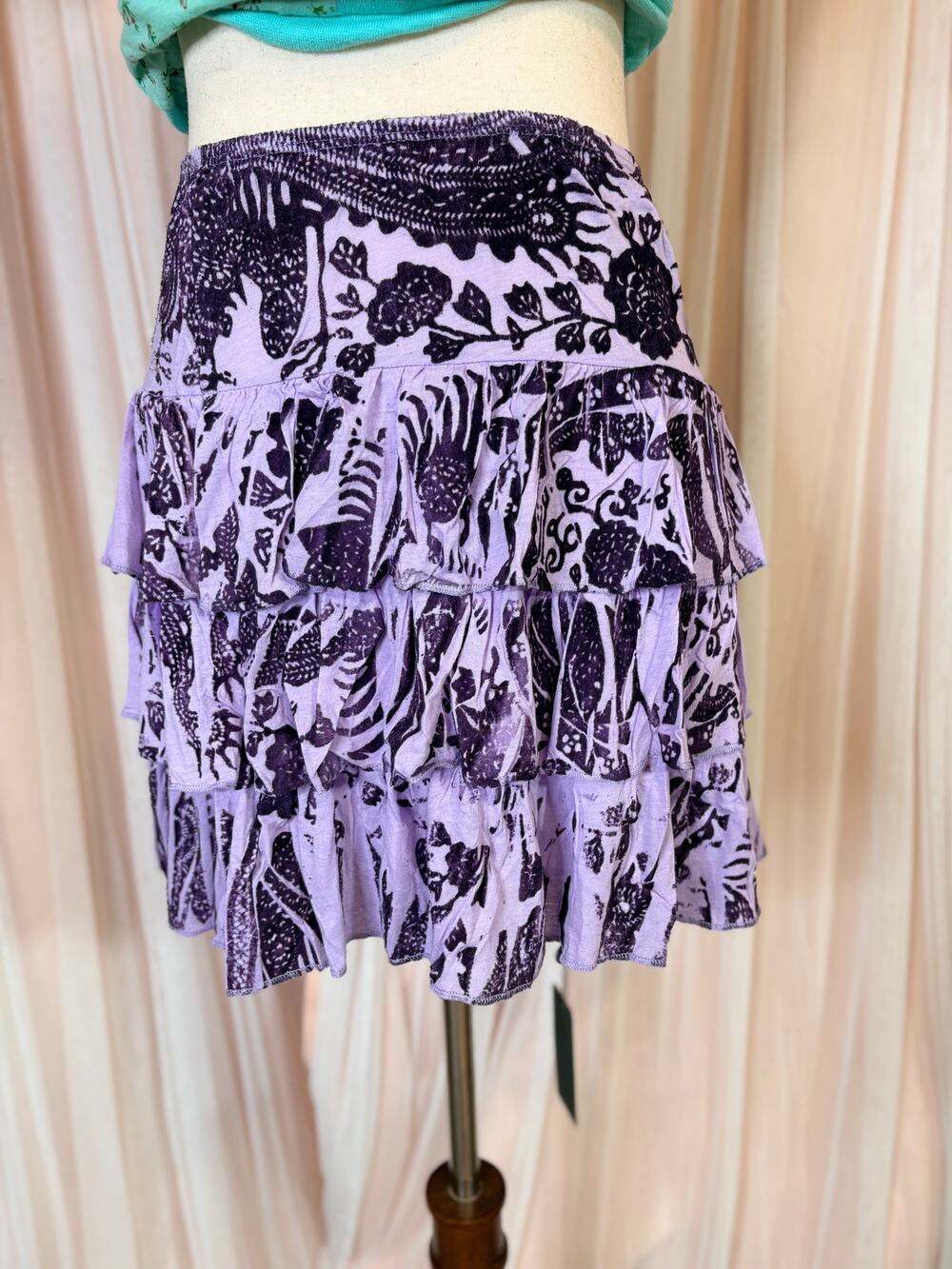 NWT Custo Barcelona Y2K Purple Flocked Velvet Tiered Mini Skirt Size 4 Rare